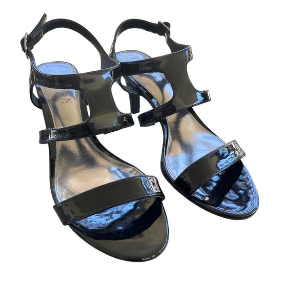 Ralph Lauren Shoes - Ralph Lauren Jacquelle Size‎ 8 Strappy Black Patent Leather Heels Shoes Buckle
